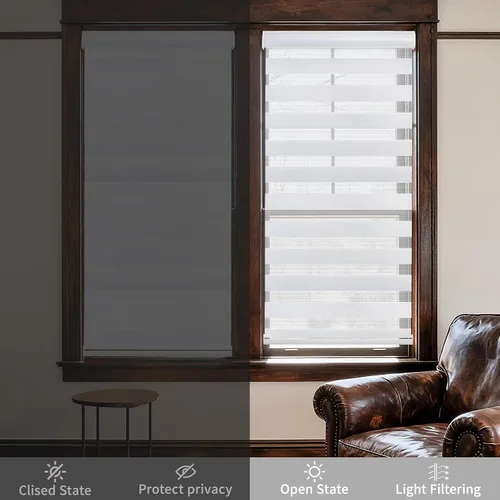 Vista 5 de MYshade - Persianas enrollables de cebra sin cordón con función de parada libre - Persianas traslúcidas de doble capa con filtración de luz y Blanco