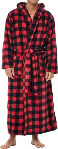 Vista 21 de Alexander Del Rossa Bata de baño de vellón afelpado suave, con capucha, para hombre, bata larga y cálida Verde militar