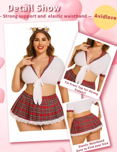 Vista 5 de Avidlove Conjunto de lencería para mujer, lencería para cosplay, juegos de rol, disfraces de Halloween, trajes sexys para niñas escolares