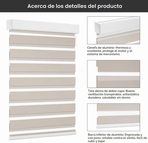 Vista 7 de Changshade - Persianas motorizadas inteligentes de cebra, con control remoto para ventanas de interior, panel solar eléctrico
