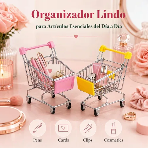 Vista 4 de 2 PC Mini Carrito de la compra Pequeño Carrito de Supermercado Metal Compras Utilidad Supermercado Carro de Mano, Amarillo y Rosa