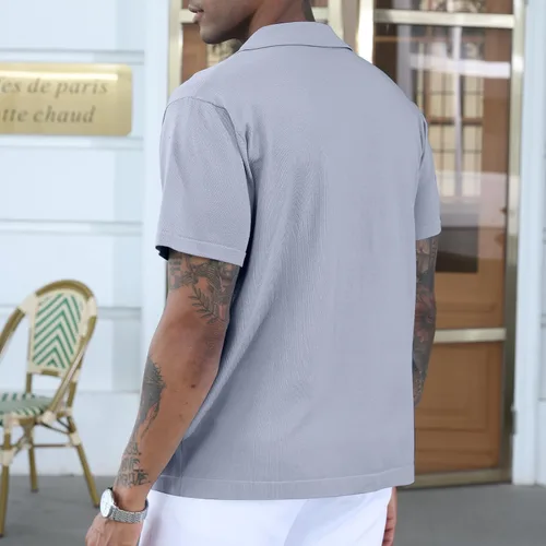 Vista 3 de Camisas polo de guayabera cubana para hombre, estilo casual, manga corta, ligeras, de punto, camisetas de golf de color sólido