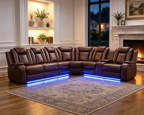 Vista 13 de Juego de sofá modular reclinable eléctrico para sala de estar, sofá modular reclinable de cuero con mesa auxiliar, soporte para tazas, consola