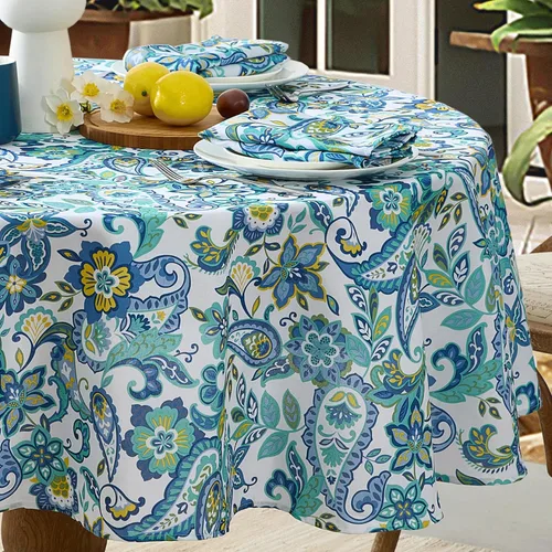 Vista 5 de Newbridge Juego de 8 servilletas de tela, diseño de cachemira azul mediterráneo, resistentes al agua y a las manchas para interiores y exteriores
