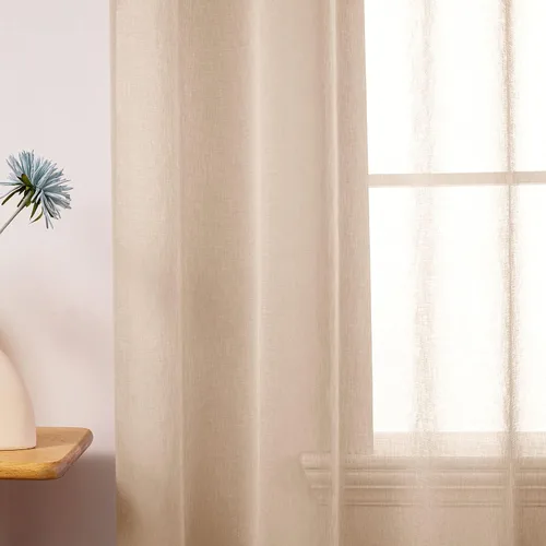 Vista 7 de MIULEE 2 paneles de cortinas semitransparentes beige para ventana, elegantes con ojales en la parte superior, cortinas de gasa