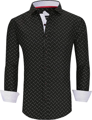 Vista 2 de Alex Vando Camisas de vestir estampadas para hombre, manga larga, ajuste regular, camisa con botones