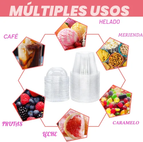 Vista 5 de Tiaiidi Vasos de plástico transparentes con tapas, 6 onzas - Juego de 50 Mini vasos de postre con tapas de cúpula (sin agujero), vasos desechables