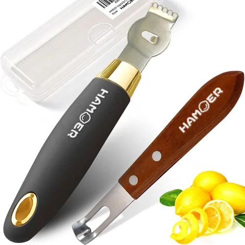 Vista 10 de Cuchillo de canal Zester - Herramienta de frutas y verduras para decorar cócteles, postres y ensaladas, mango de madera con punta de acero inoxidable