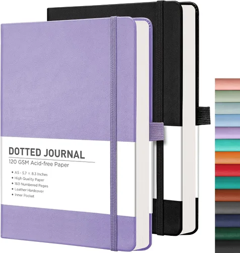 Vista 47 de RETTACY Lined Journal Notebook, 192 Numbered Pages per Pack, 5.7'' x 8.3'' 2-Pack, Leather Hardcover, 100 GSM Thick Paper, for Men & Women, Negro