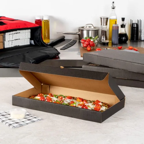Vista 112 de Restaurantware - Cajas para pizza, 50 unidades, 14 x 7 x 1.5 pulgadas, embalaje de papel de cartón corrugado con bloqueo de pestañas, resistente a