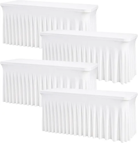 Vista 24 de Mantel rectangular de elastano negro, funda elástica ajustada para mesas rectangulares de 1,8 m, falda de mesa elástica sin arrugas para decoración