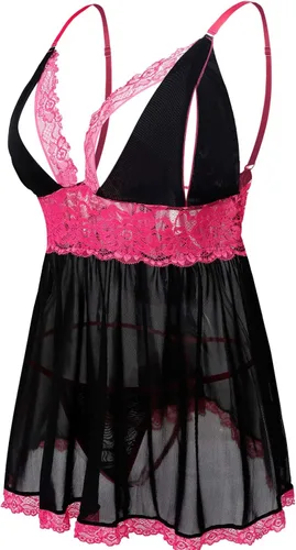 Vista 2 de Donnalla - Conjunto de lencería sexy para mujer, tallas grandes, 2XG, 3XG, 4XG, babydoll de encaje con copas divididas