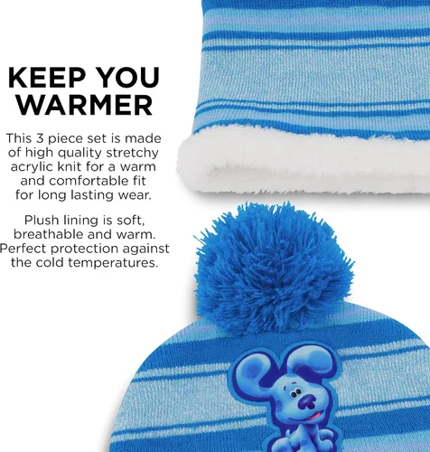 Vista 3 de Nickelodeon Conjunto de gorro y manoplas de invierno para niños gorro azul para niños de 2 a 4 años Juego de bufanda