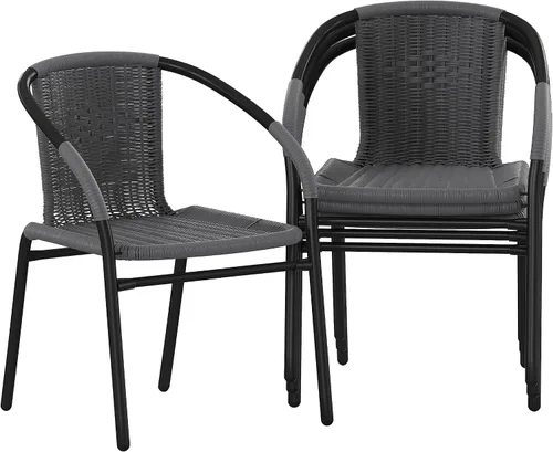 Vista 24 de Flash Furniture Lila Paquete de 2 Sillas Apilables de Ratán Beige para Restaurante Interior-Exterior