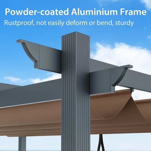 Vista 5 de Tangkula Pérgola de 10 x 12 pies, pérgola de aluminio resistente para exteriores con toldo retráctil, pabellón de refugio de patio extragrande
