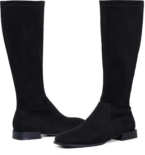 Vista 6 de GENSHUO Botas altas hasta la rodilla para mujer, cómodas botas de tacón plano vintage con punta cuadrada para otoño e invierno, con cremallera