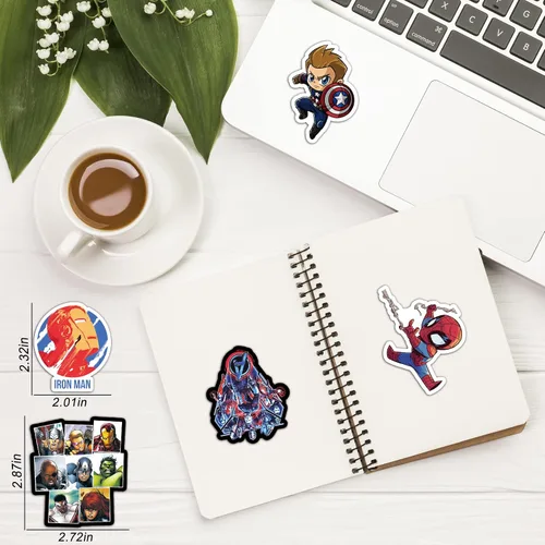 Vista 6 de 200 calcomanías de héroe para adolescentes, calcomanías de superhéroe, impermeables, con temática de leyendas de cómics, calcomanías para laptop