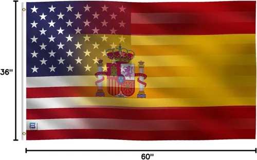 Vista 8 de Bandera híbrida española americana de 3 x 5 pies: pancarta 100% poliéster, ojales de latón y cabecera de lona fuerte, para uso en exteriores