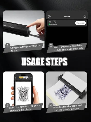 Vista 6 de Dragonhawk Kit de máquina de tatuaje inalámbrico A3 Pro con impresora