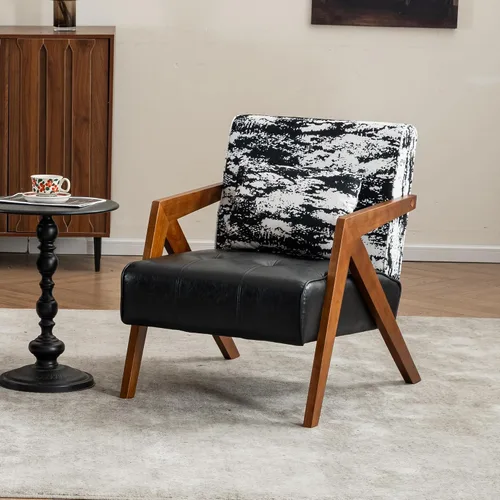 Vista 24 de Silla con acento moderno de mediados de siglo con marco de madera maciza, sillas tapizadas de chenilla para sala de estar con cojín para dormitorio