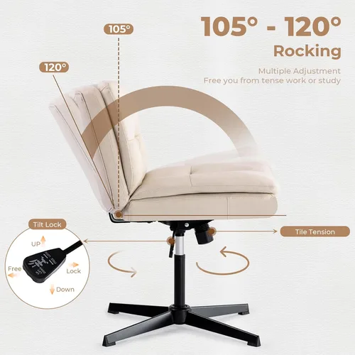 Vista 3 de Criss Cross Chair No Wheel Saucer Gaming Armless Swivel Vanity Chair Ergonomic Cross Legged Home Office Computer Chair for Home Living Room Bedroom