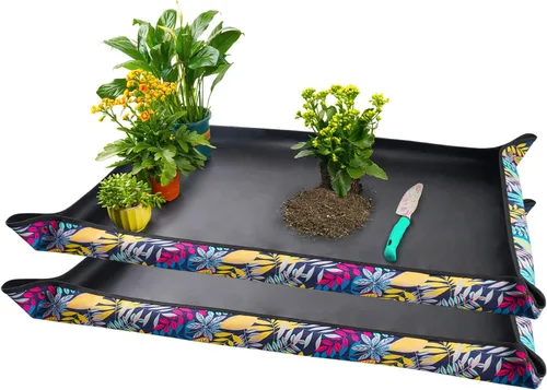 Vista 7 de Tapete de trasplante de 26.8"X26.8" para plantas de interior para controlar el desorden, tapete de bandeja de jardinería plegable e impermeable 1