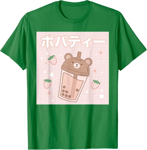 Vista 5 de Camiseta estética Kawaii con diseño de oso lindo y té con leche burbuja, talla S Blanco