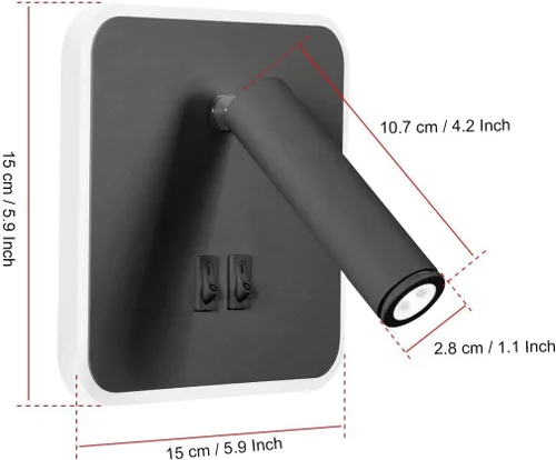 Vista 9 de Kawell Apliques de pared LED modernos 2 en 1 de 8 W con interruptor, foco de pared de lectura ajustable de 3 W, cableado interior para dormitorio