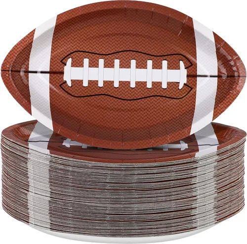 Vista 8 de ADXCO 50 platos de papel con forma de fútbol, suministros para fiestas de fútbol para decoración de cumpleaños, juegos deportivos, 9.4 x 5.9 pulgadas