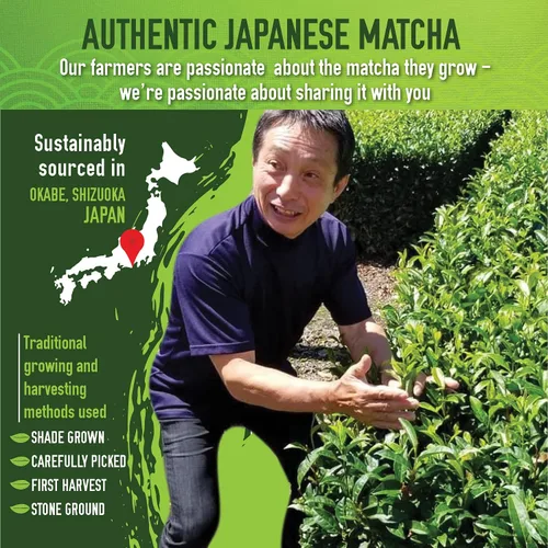 Vista 6 de Polvo de té verde matcha ceremonial japonés premium - Primera cosecha del grado más alto - Orgánico certificado por USDA y JAS - De Japón - Perfecto