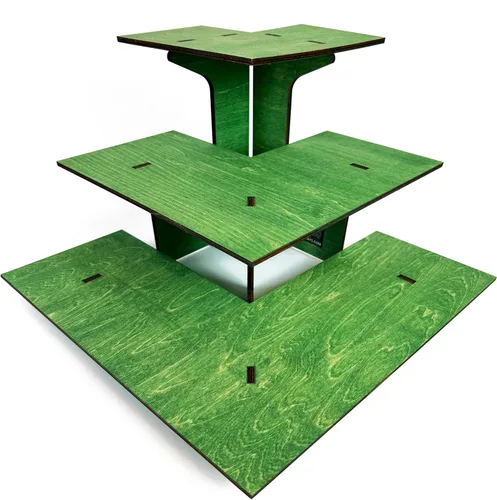 Vista 11 de Mesa expositora de esquina de ébano quemado de 3 niveles con estantes para productos - portátil