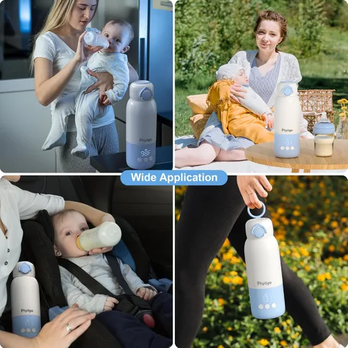 Vista 7 de Calentador de biberones portátil para viajes, calentador de leche de bebé sin cables de 12.5oz para llevar, para fórmula, leche materna, agua, 3