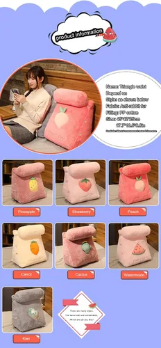 Vista 3 de Almohada triangular de cuña para lectura y televisión, patrón de frutas con almohada ajustable para el cuello, almohada de cuña, extraíble y Cactus