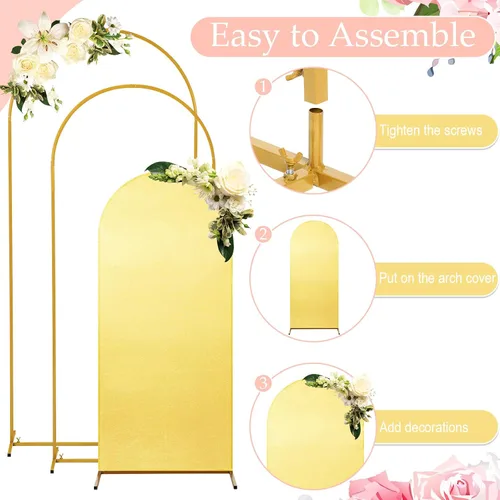 Vista 3 de Gisafai Juego de 6 soportes de metal para telón de fondo de arco y cubierta de arco de boda Chiara con cubierta de elastano para decoración de bodas