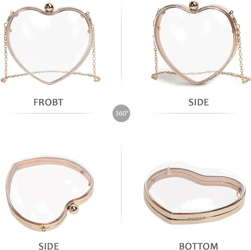 Vista 4 de LAKSMI Bolsos de mano de noche de acrílico transparente para mujer, con forma de corazón, lindo bolso con correa de cadena