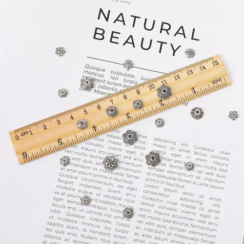 Vista 17 de FEBSNOW Alrededor de 160 cuentas espaciadoras, estilo Bali, mezcla de plata tibetana y oro antiguo para pulseras, collares, aretes, suministros