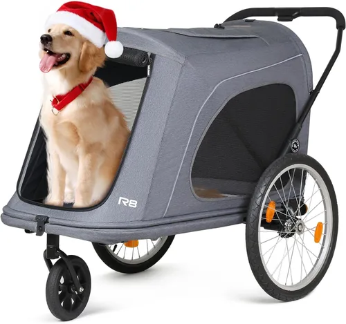 Vista 10 de Beberoad Cochecito para mascotas para perros medianos, cochecito plegable de un segundo, R7 todo terreno con neumáticos ER, malla de doble ventana