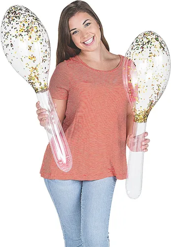 Vista 2 de Maracas inflables grandes con purpurina para fiesta - Juego de 2, casi 3 pies de alto - Cinco de Mayo y suministros para fiestas