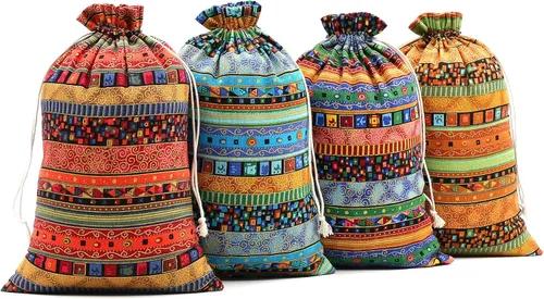Vista 8 de SumDirect Bolsa de arpillera de lino estilo étnico egipcio, 20 bolsas de regalo de 4 x 6 pulgadas con cordón, bolsas de algodón reutilizables