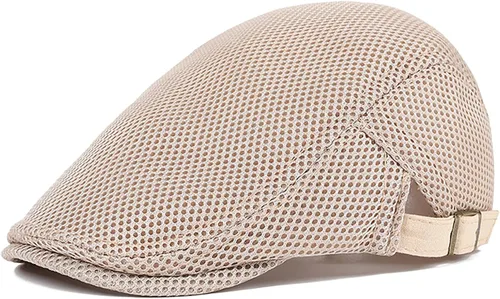 Vista 11 de DIYDECAL Sombrero de verano de malla transpirable para hombre, ajustable, boina de hiedra, gorra plana Gris claro