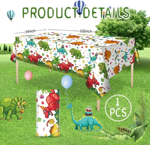 Vista 7 de Tegeme 1 mantel de plástico de dinosaurio para fiestas, 54 x 108 pulgadas, desechable, impermeable, con estampado de dinosaurios, para suministros