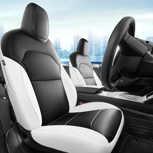 Vista 16 de Funda de asiento para Tesla Modelo Y 2020-2024, impermeable, de piel de napa totalmente envuelta (TY-rojo + negro)