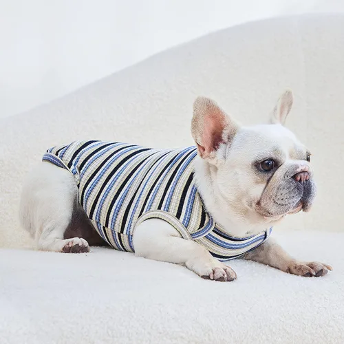 Vista 5 de Camisas para perros, chaleco de algodón a rayas, ropa elástica sin mangas para perros pequeños, paquete de 2 camisetas suaves y transpirables