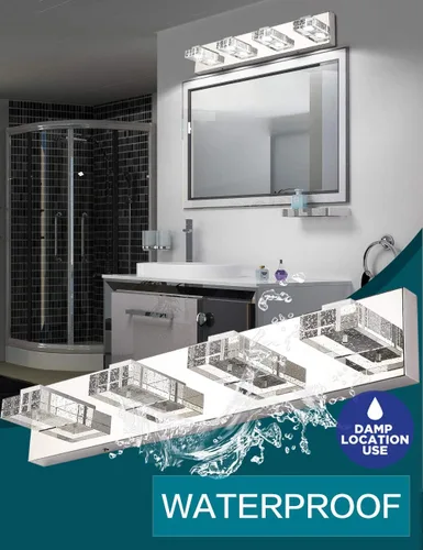 Vista 8 de SOLFART Iluminación LED para baño, 4 luces, regulable, moderno, de vidrio, acero inoxidable, luz de pared sobre espejo
