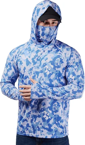 Vista 16 de Rodeel - Camisa de pesca para hombre con manga larga, UPF 50+, rendimiento de alto rendimiento para senderismo, con máscara, protección UV