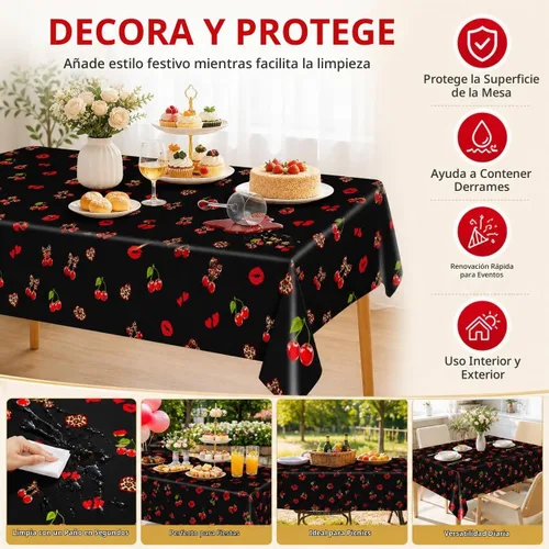 Vista 9 de Mantel de plástico desechable de cereza guepardo, paquete de 3, 54 Cereza Negro