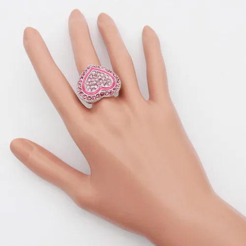 Vista 7 de Lavencious Anillos elásticos de diamantes de imitación en forma de corazón para mujer, talla 7-9
