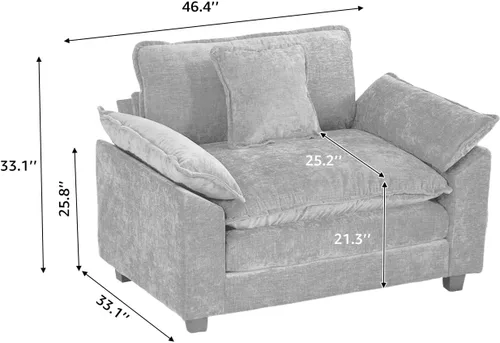 Vista 197 de Sofá seccional modular verde de 111.5", sofás seccionales grandes de 3 plazas para sala de estar, sofá nube oversized de tela chenille con otomana