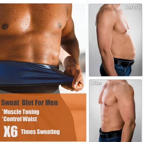 Vista 2 de huiming Faja reductora de cintura para hombre, cinturón de sauna, sin neopreno, cinturón adelgazante de sauna, moldeador de entrenamiento