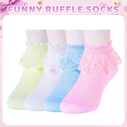 Vista 24 de sockfun Calcetines con volantes para bebé, calcetines de encaje con volantes para niños pequeños y niñas